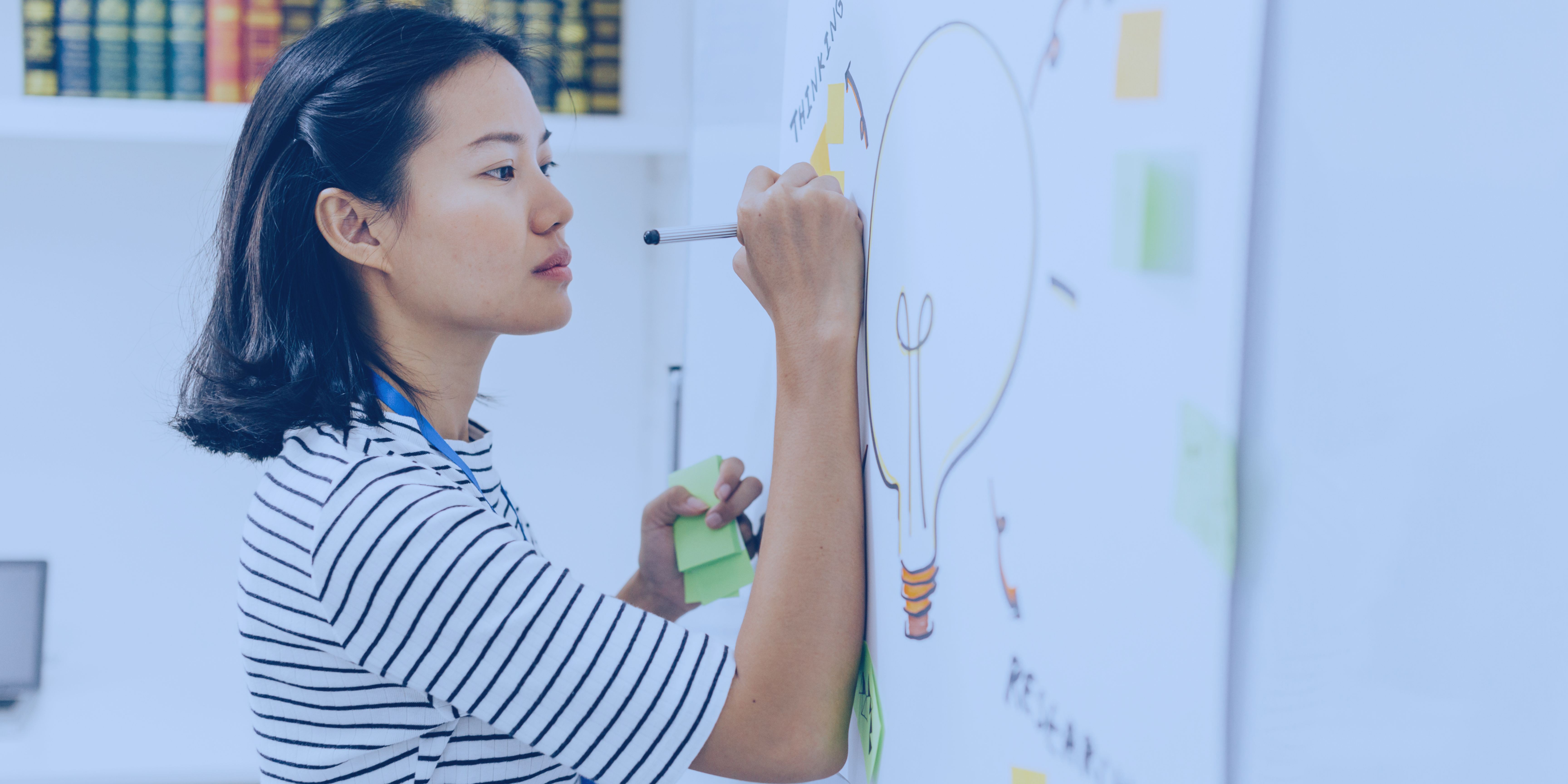 Woman brainstorming keywords